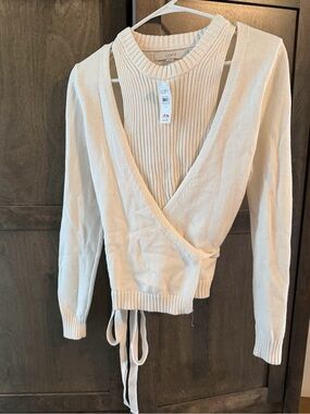 LOFT Cream Ribbed Knit Sweater